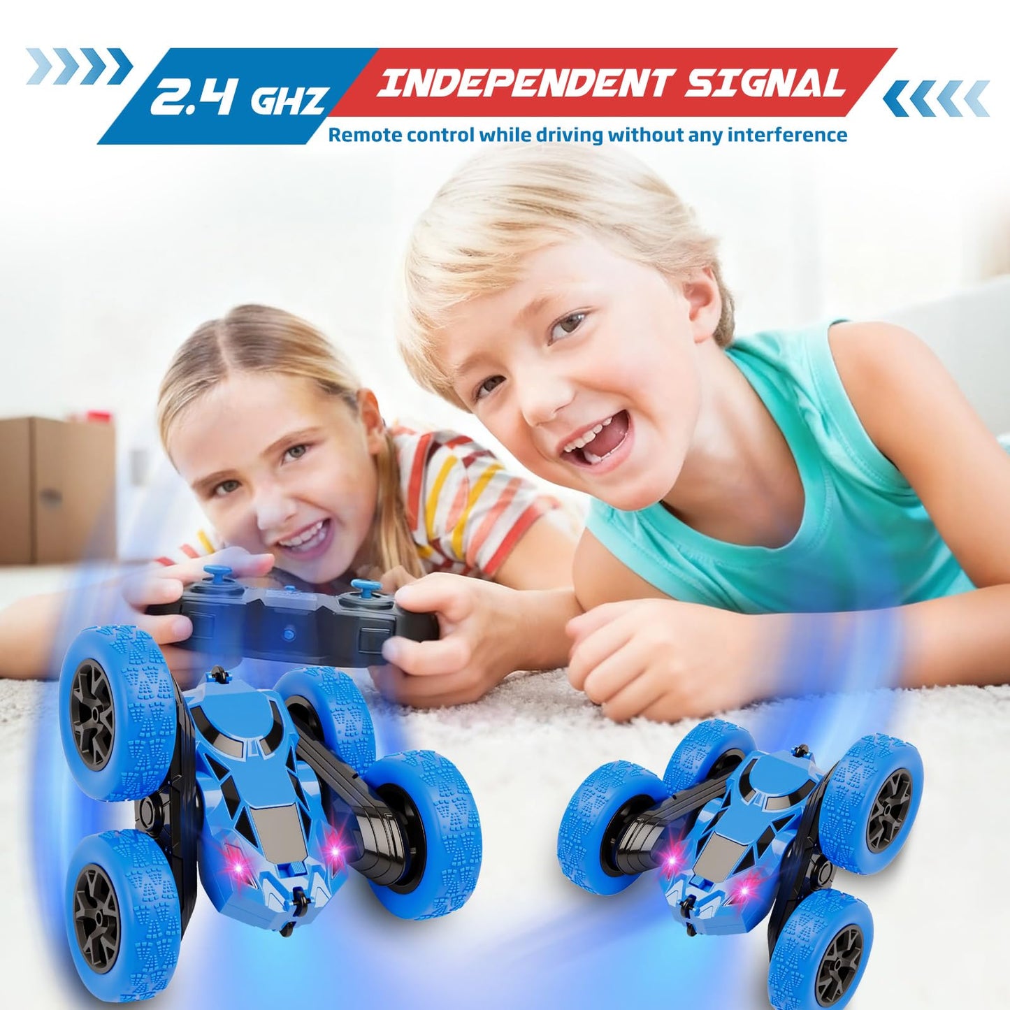 Remote Control Car, RC Cars Toys for Kids Ages 6-12, 2.4GHz RC Stunt Truck with 360° Double-Sided Flips, 4WD Off-Road Racing, Christmas Birthday Gifts