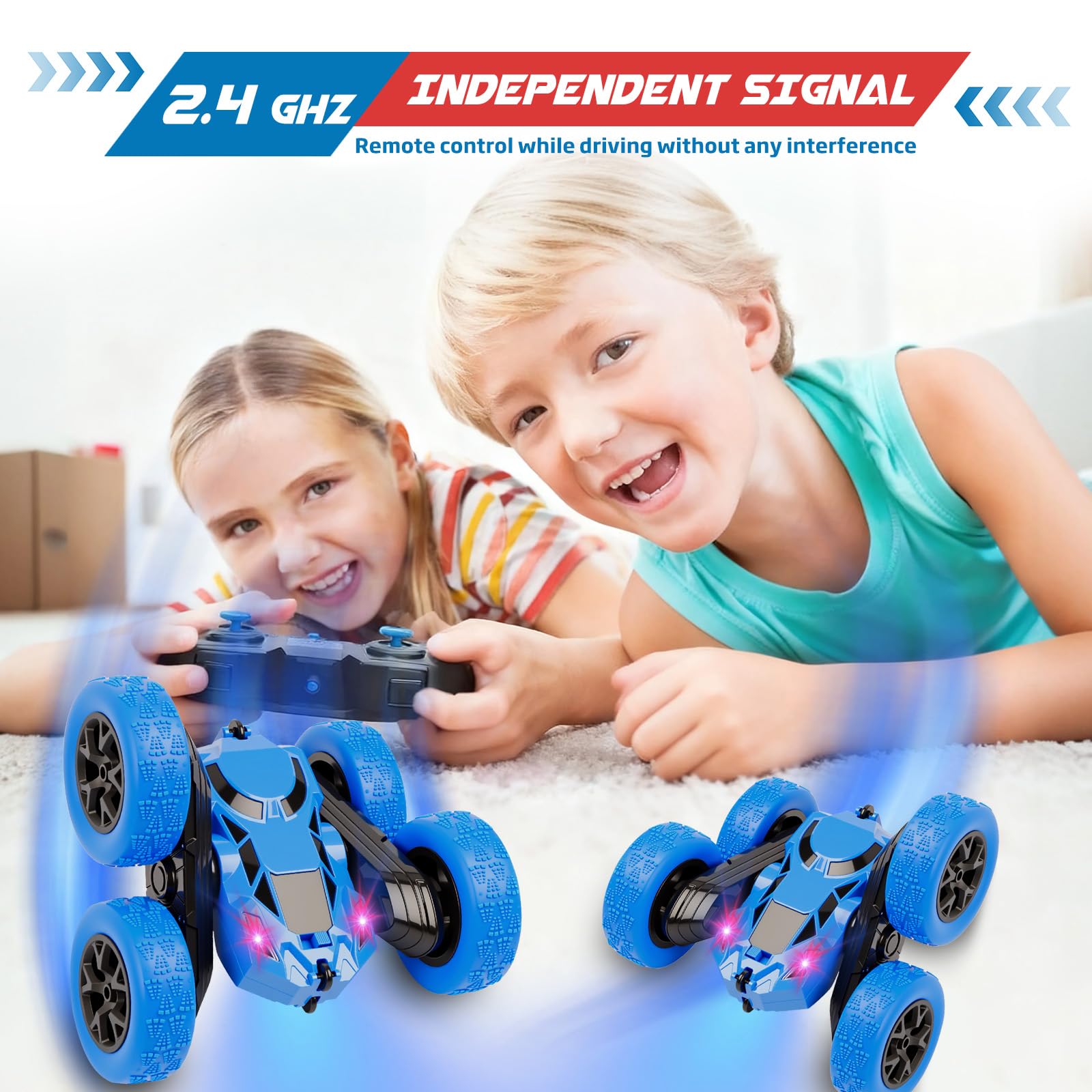 Remote Control Car, RC Cars Toys for Kids Ages 6-12, 2.4GHz RC Stunt Truck with 360° Double-Sided Flips, 4WD Off-Road Racing, Christmas Birthday Gifts