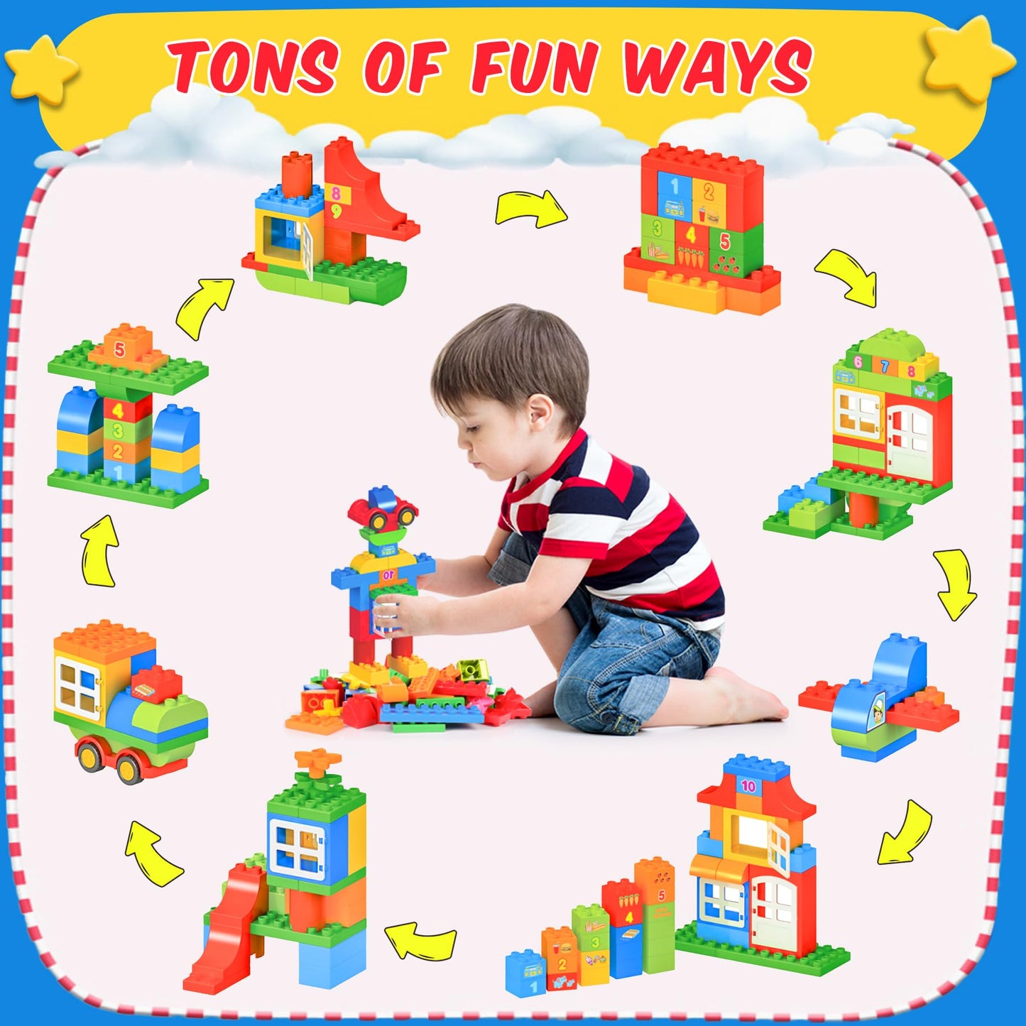 EP EXERCISE N PLAY Large Building Blocks Set Classic Big Size Bricks STEM Educational Toys for Toddlers 1-3 Years Compatible with Major Blocks, Ideal