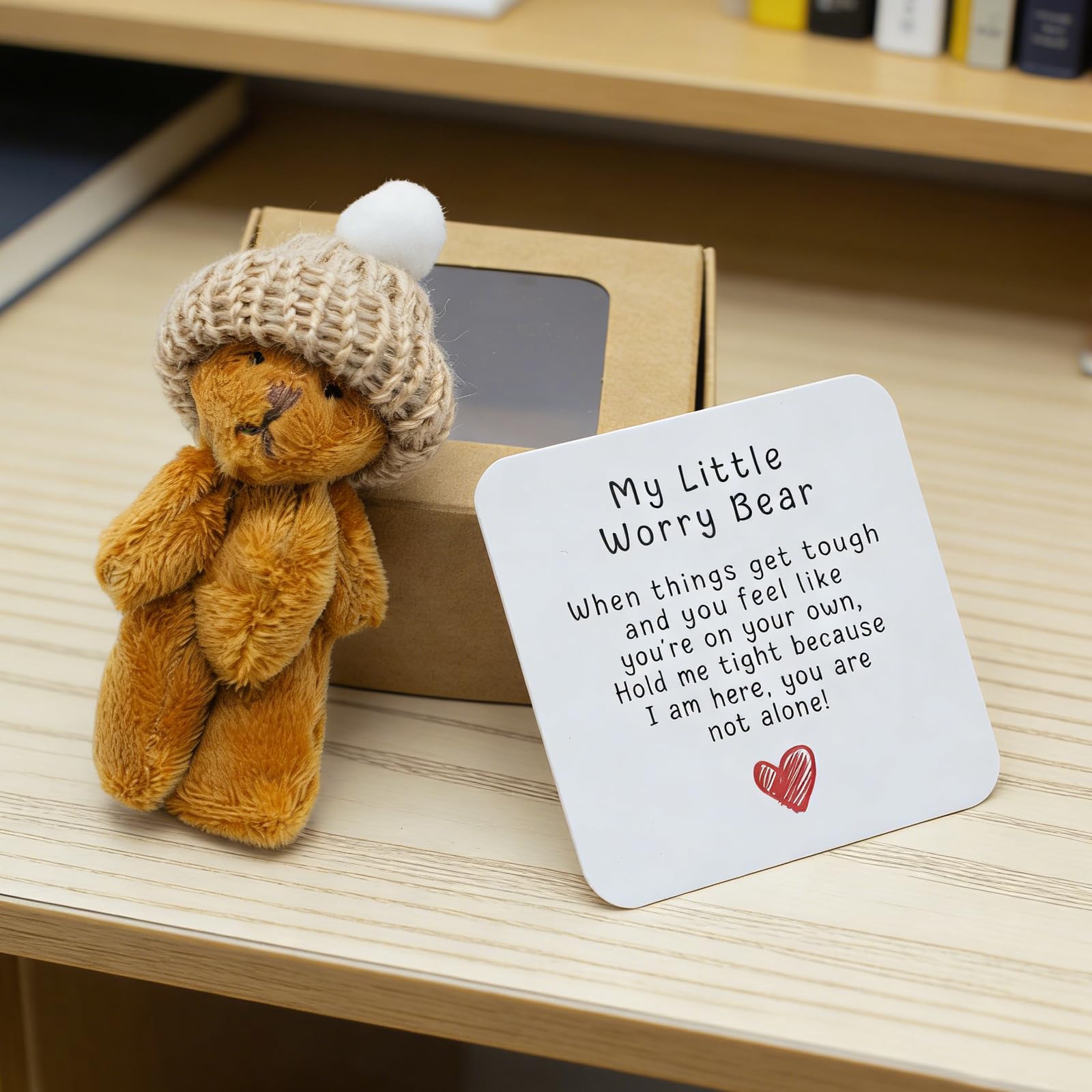 AGWIM Tiny Bear in a Box, My Little Worry Bears with Hat and Support Card, Handmade Mini Plush Teddy Bear, Stuffed Get a Hug Pocket Teddy Keepsake