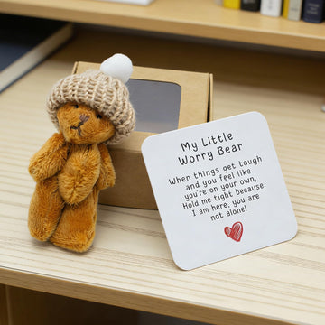 AGWIM Tiny Bear in a Box, My Little Worry Bears with Hat and Support Card, Handmade Mini Plush Teddy Bear, Stuffed Get a Hug Pocket Teddy Keepsake