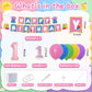 English Teacher Party Supplies, Fufuddz Rainbow Birthday Decorations Cartoon Teacher Party Plates and Napkins for Girls Boys 1st Birthday Banner