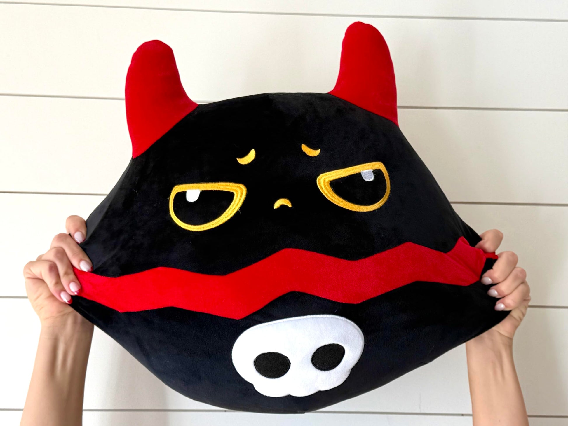 Snuggaboos Jumpo Shadowpaws The Devil Cat Squish: 14-Inch Super Soft Plush Pillow Toy - Unique and Cuddly Black Cat Stuffed Animal Plushie with Red