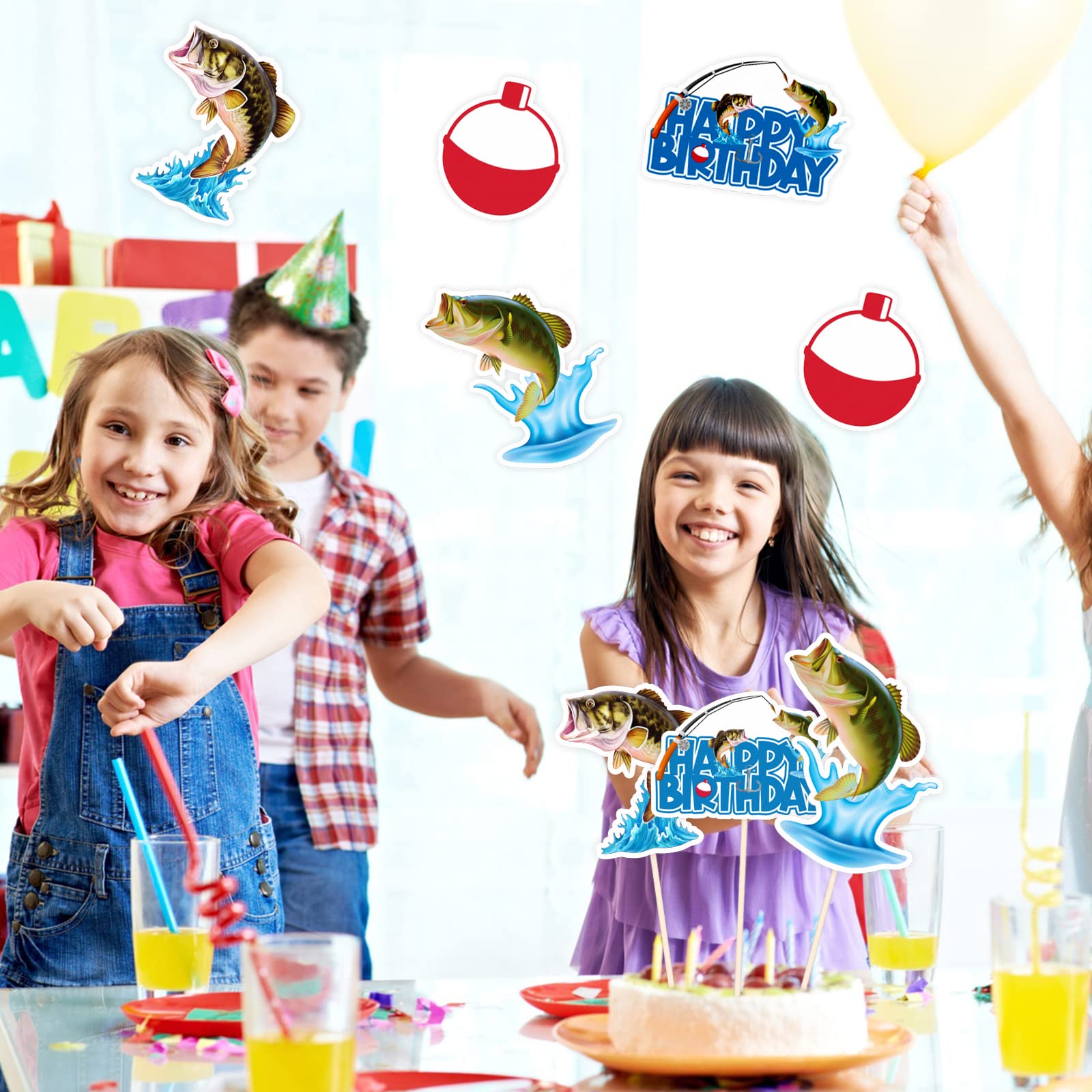 LECAKTO Fishing Themed Centerpiece Sticks, Fisherman Birthday Table Topper - Gone Fishing Themed Birthday Party Decorations -16PCS