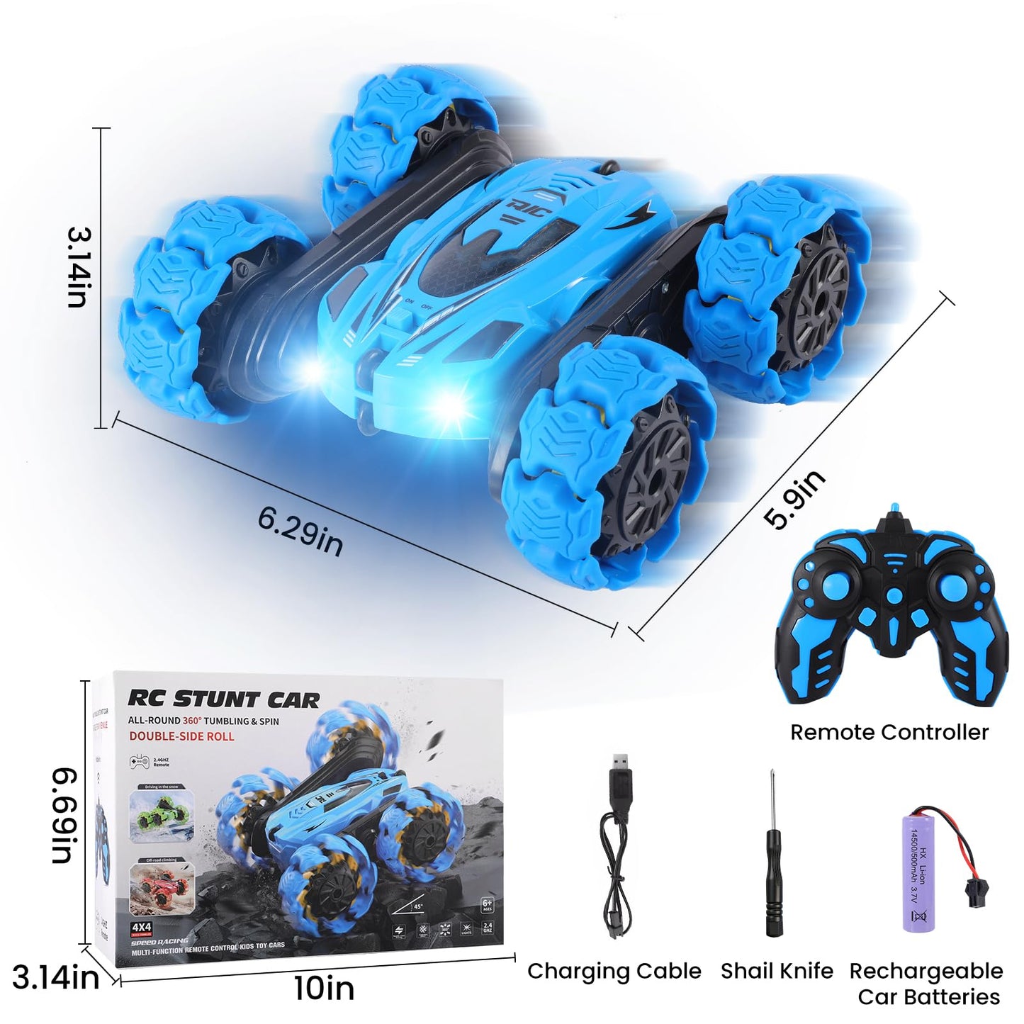 Osorantis RC Stunt Car, 360° Flips & Double-Sided Remote Control Truck with LED Lights, 2.4GHz High Speed All Terrain Off-Road Toy Car, Gift for Boys
