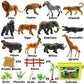 BOLZRA 65PCS Safari Animals Figures Toys, Realistic Plastic Jungle Zoo Wild Animals with Fence Building Blocks Storage Box Christmas Birthday Gift