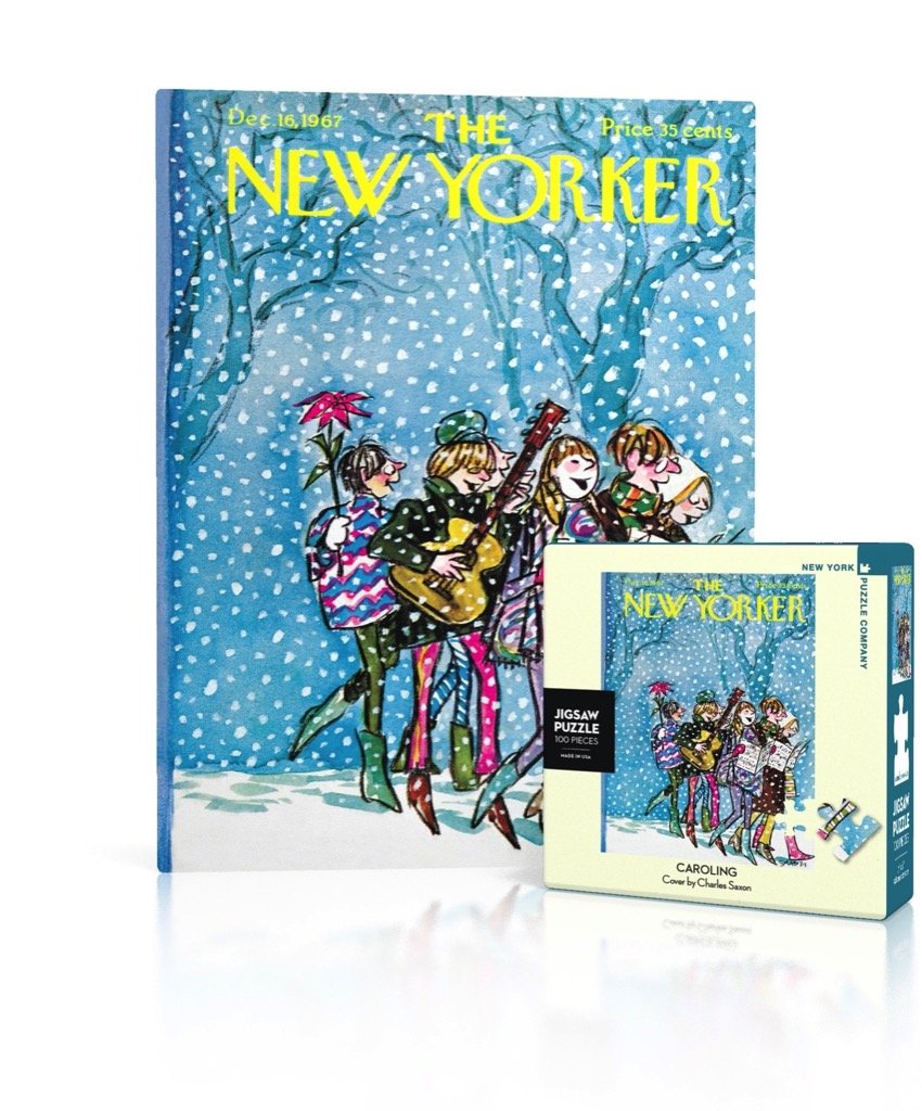 New York Puzzle Company - New Yorker Caroling Mini - 100 Piece Jigsaw Puzzle for Adults by Charles Saxon