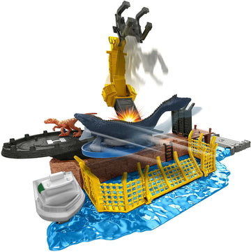 Mattel Jurassic World Dominion Minis Mosasaurus Mayhem Playset with 2 Mini Dinosaur Figures, Launchers and Break Apart Feature, Toy Gift Set