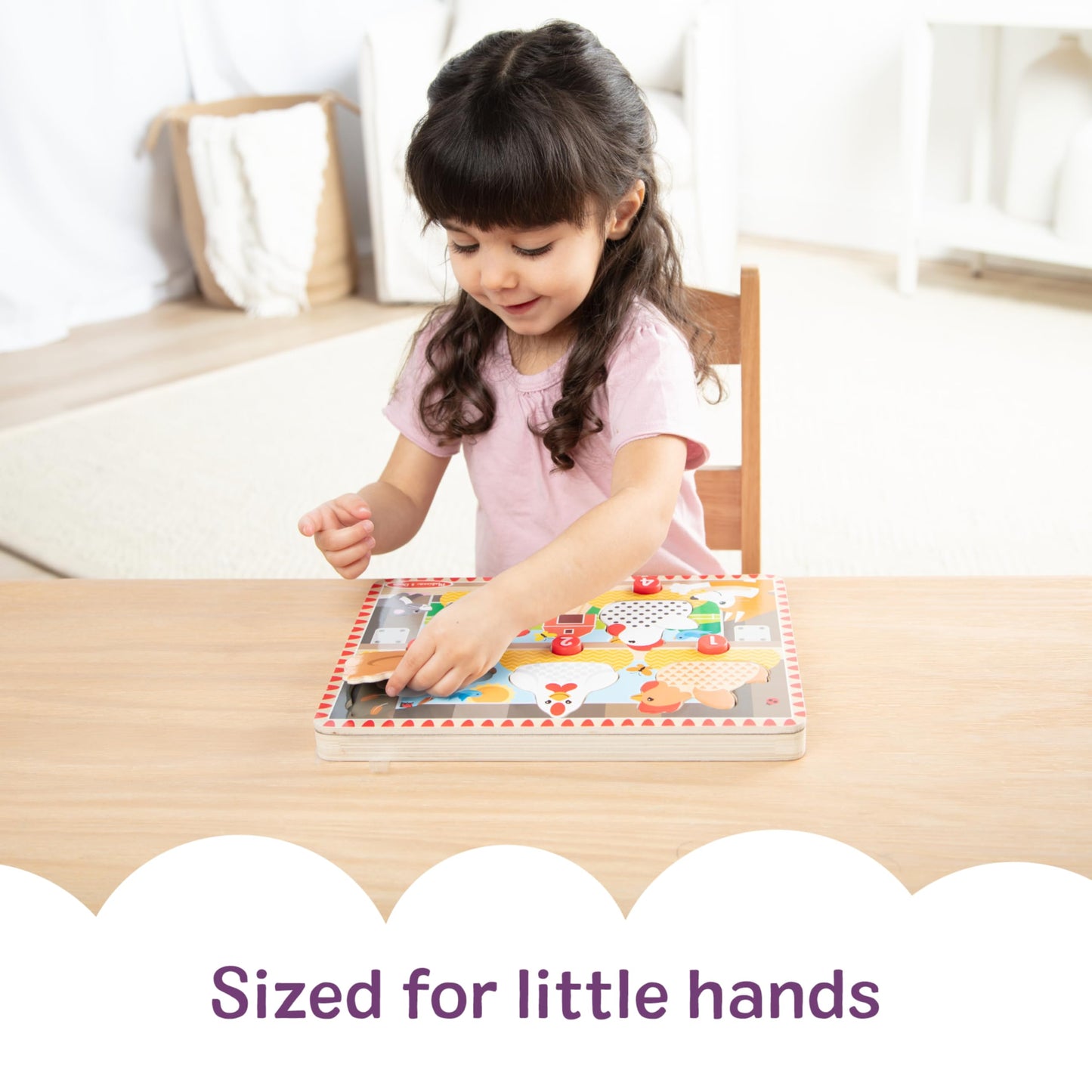 Melissa & Doug Happy Hens Push to Pop Wooden Puzzle, Montessori-Inspired Toddler Puzzles with Magnetic Pieces and Colorful Puzzle Board, Preschool