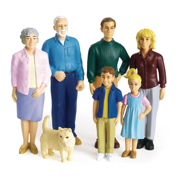 Excellerations Educational Multicultural Pretend Play Figurine Family Caucasian Dolls Set of 7