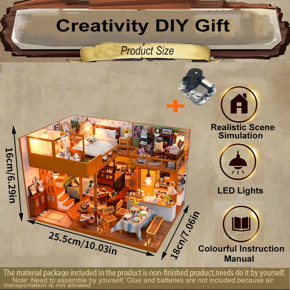TOPBSFARNY Miniature House Kit with Dust Cover, DIY Doll House Villa Building 3D Model Book Nook, Gifts for Friend and Parents (TD55)