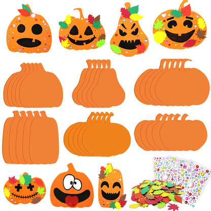 Hifunwu 30Pcs Halloween Foam Pumpkin Craft Kit Decorations with Foam Fall Maple Leaves Rhinestone Stickers for Halloween Thanksgiving Art Crafts