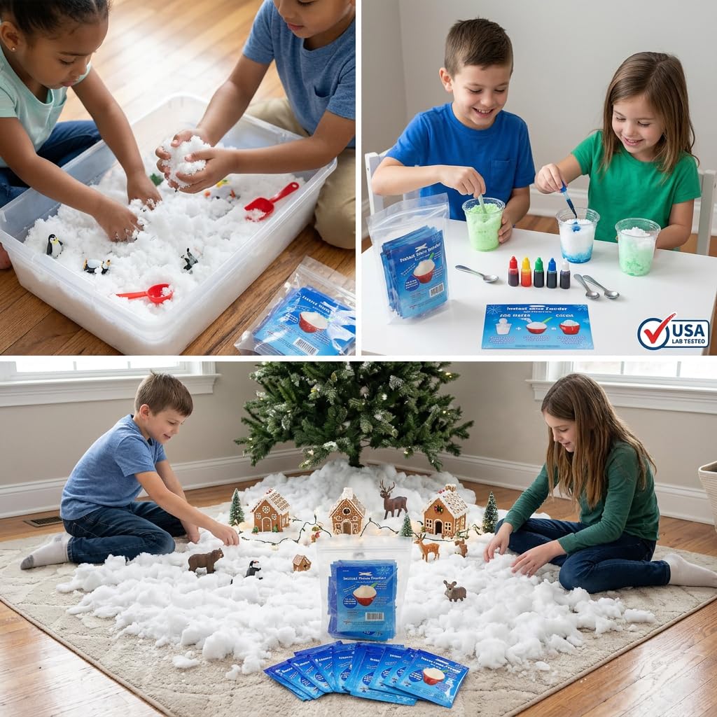 Science Gone Fun 20-Pack Instant Snow Powder for Kids - Makes 40 Cups of Fluffy Fake Snow - Just Add Water! Perfect for Cloud Slime, Sensory Play,