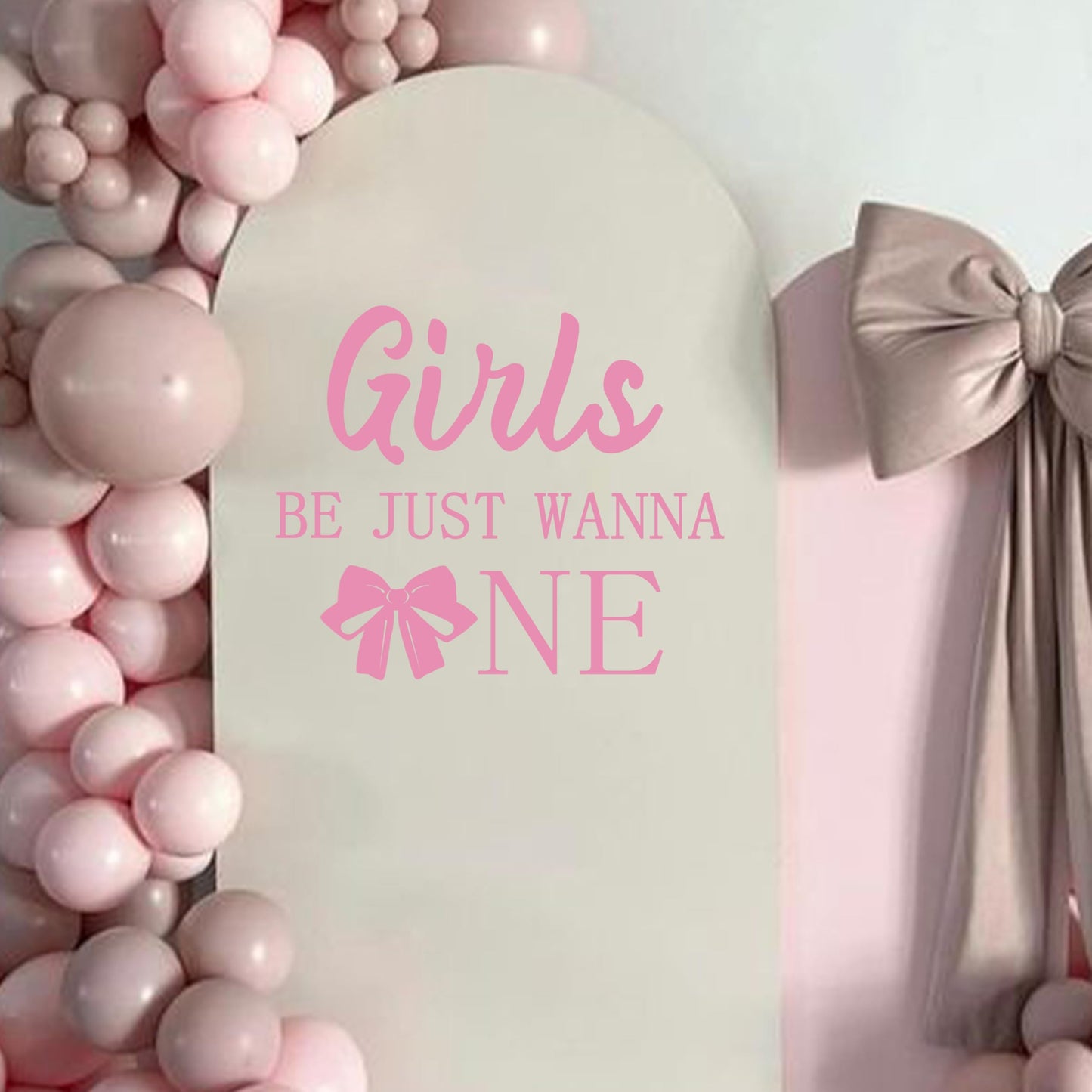 GIOGUK Girls Just Wanna Be One Decal - First Birthday Party Decorations Wall Decals, Sweet Girls 1st Birthday Party Supplies Wall Sticker, Pink Bow