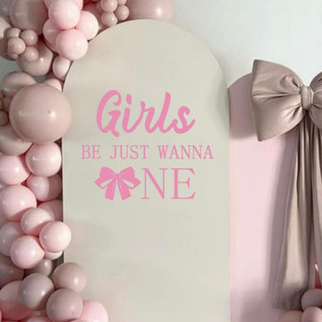 GIOGUK Girls Just Wanna Be One Decal - First Birthday Party Decorations Wall Decals, Sweet Girls 1st Birthday Party Supplies Wall Sticker, Pink Bow