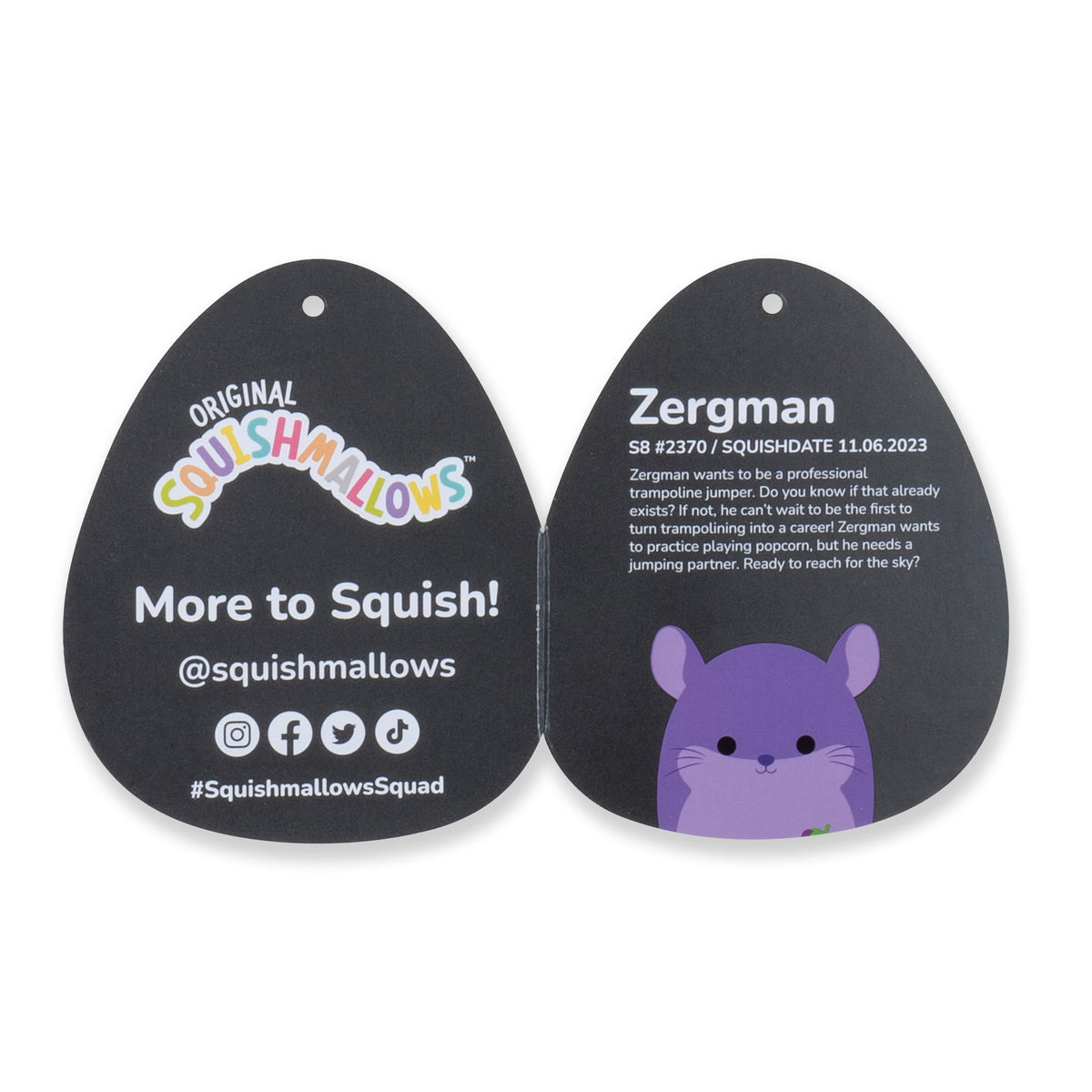 Squishmallows Original 8-Inch Zergman Grape Scented Chinchilla - Official Jazwares Plush