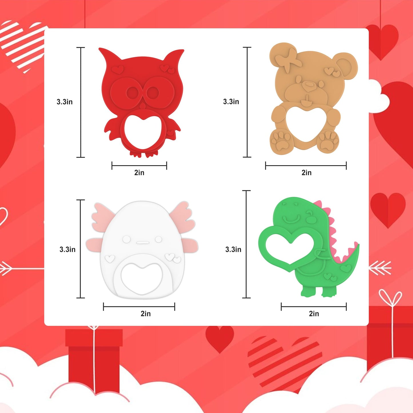 Seeiuua Valentines Teething Toys, Soft Silicone Baby Soothing Teether, Chew Toys, Baby Valentines Gifts, Birthday Gifts for Baby Teether Toy