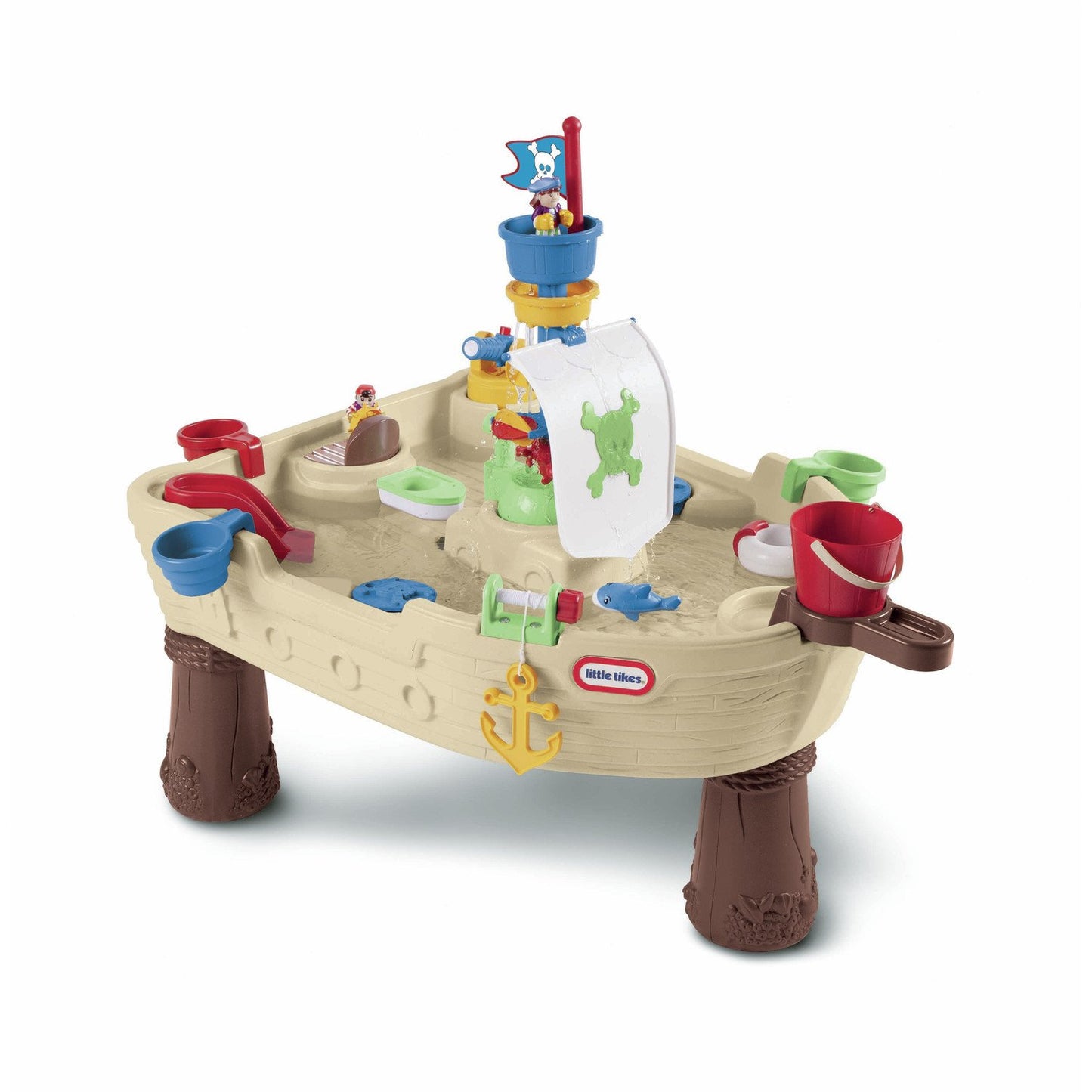 Little Tikes Anchors Away Pirate Ship Water Table - Water Play Table Loaded with Spinning Features - Steering Wheel Spins and Squirt Water from Water
