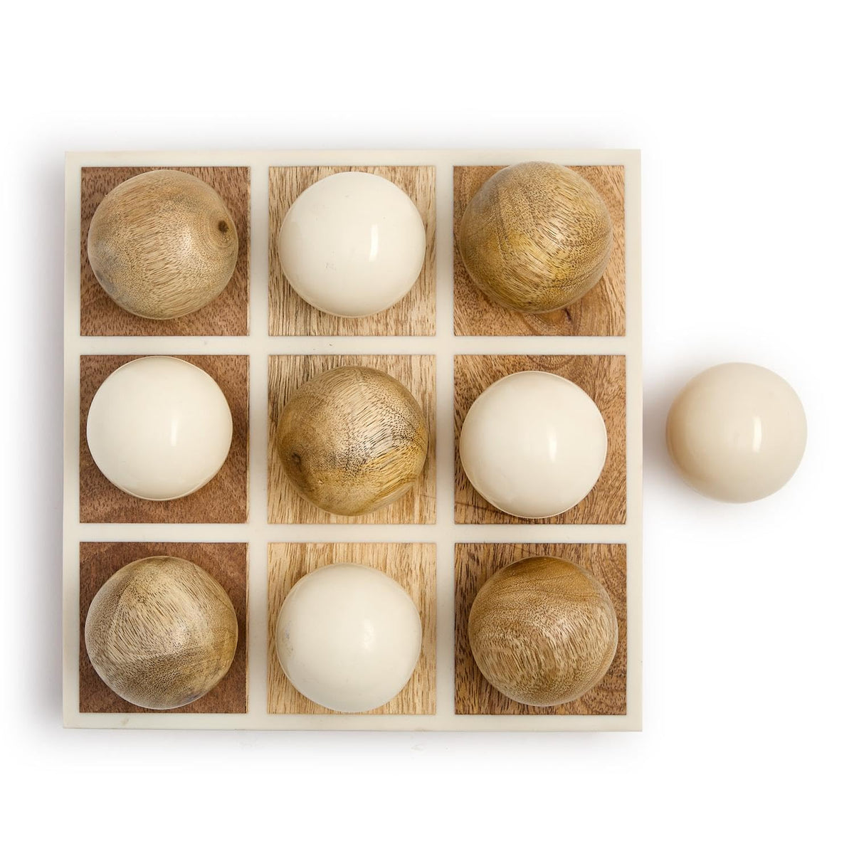 Two's Company San Marco Hand-Crafted Footed Tic-Tac-Toe Game with Round Balls, 8-Inch, Wood, Natural