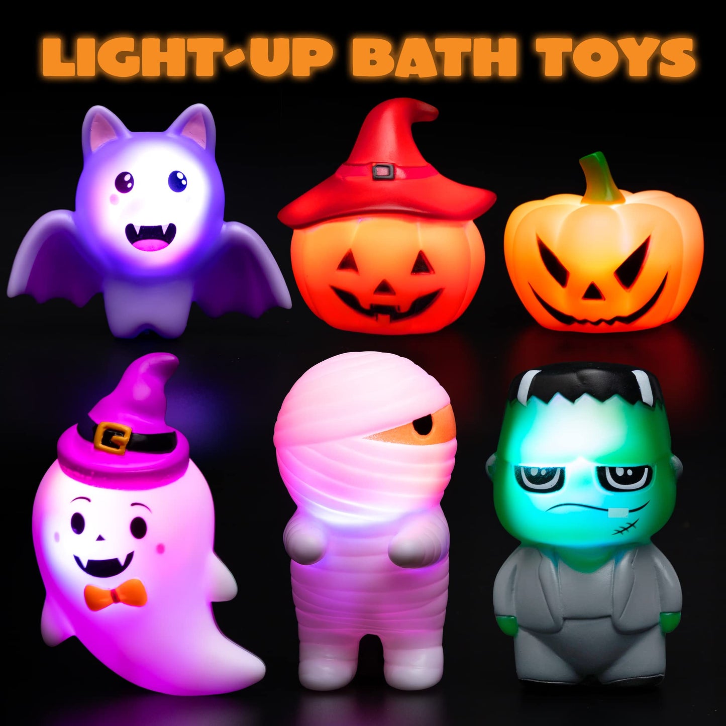 JOYIN 6 Pcs Halloween Light-Up Bath Toys ,Halloween Theme Toys Flashing LED Light Floating Bathtub Toys for Baby,Toddler Water Tub Games Swimming Pool