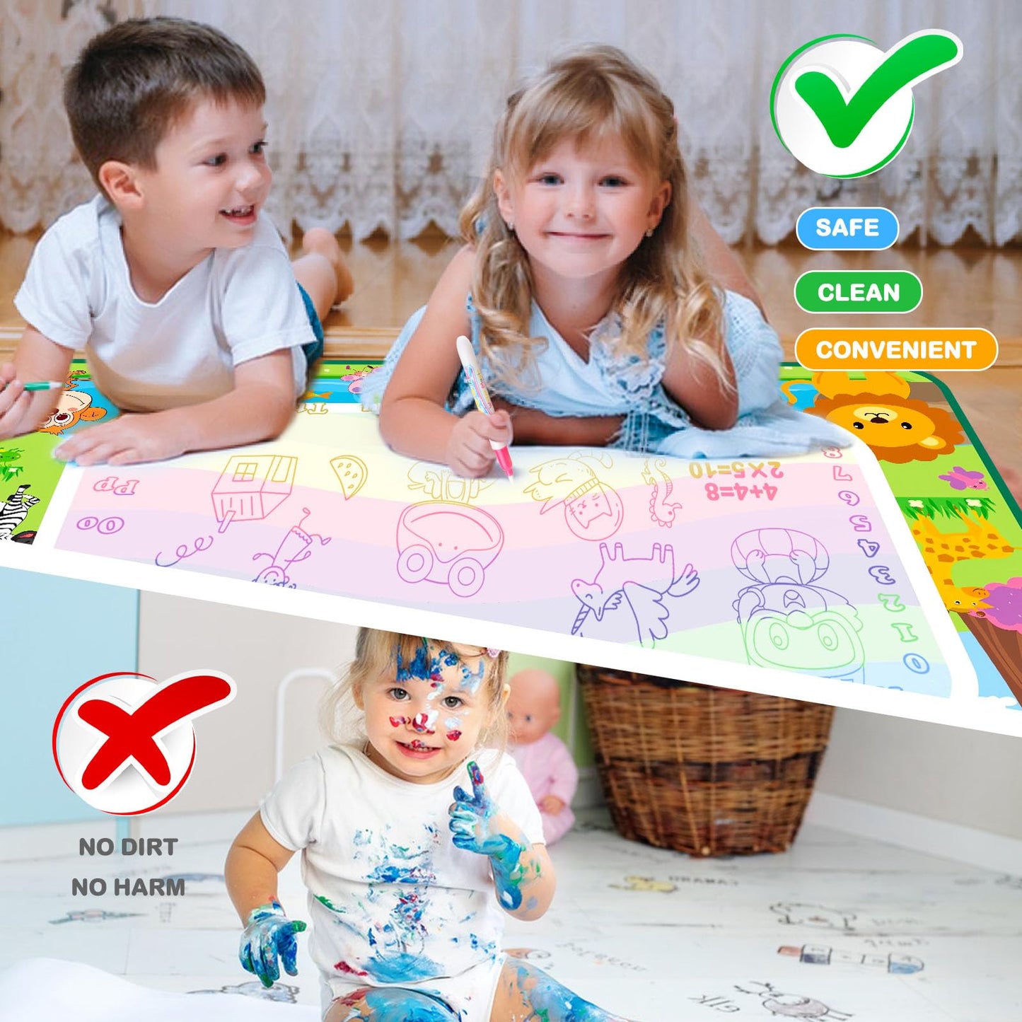 Doodle Pad for Toddlers 1-3, 40 X 27 Inch Extra Large Water Painting Drawing Color Doodle Mat, Educational Toys for 3+ Year Old, Toddler Toys for Age