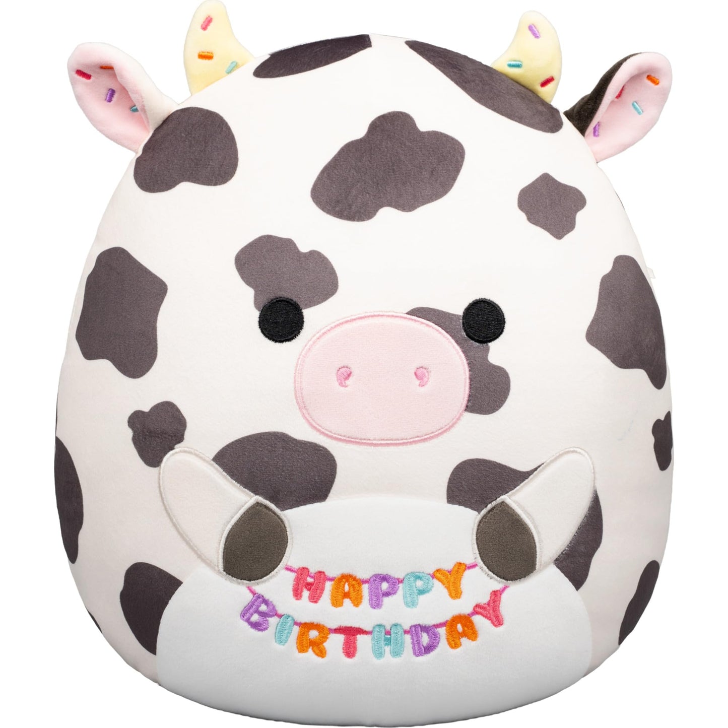 Squishmallows Original 12in Colin the Cow Holding “Happy Birthday” Sign - Official Jazwares Plush (Medium-Sized)
