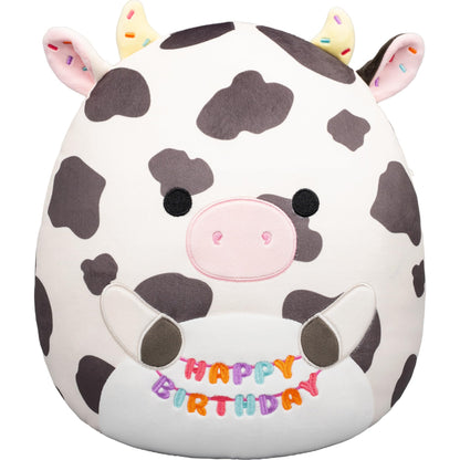 Squishmallows Original 12in Colin the Cow Holding “Happy Birthday” Sign - Official Jazwares Plush (Medium-Sized)