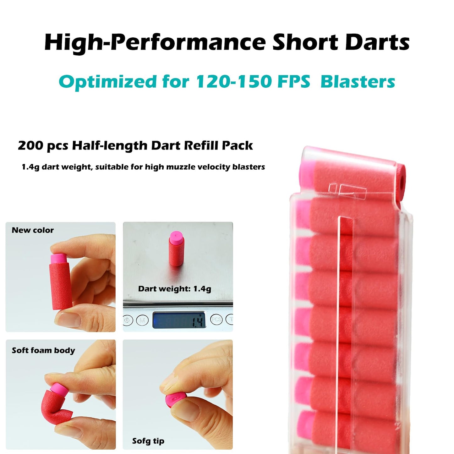 200pcs Half-Length Soft Darts, Short Darts Compatible with Dart Zone, Adventure, Nerf, Worker, Zhenweiqi - for Foam Dart Blasters & Toy Guns Accurate