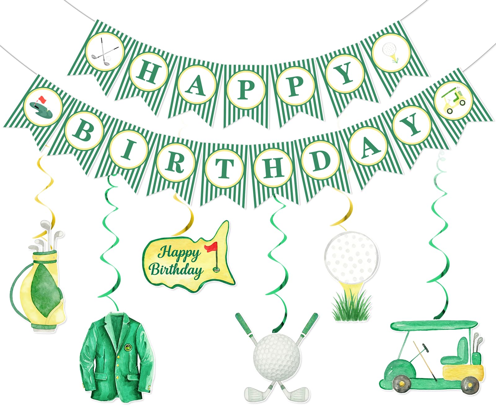 Golf Birthday Decorations - Golf Birthday Banner Hanging Swirls Hole In One Party Decorations for Kids Adults, Green