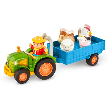 Battat - Farm Toys for Toddlers, Kids - Lights & Sounds Toy Tractor - 7 Pieces Pretend Play Set - Tractor, Trailer, Animals - 18+ Months