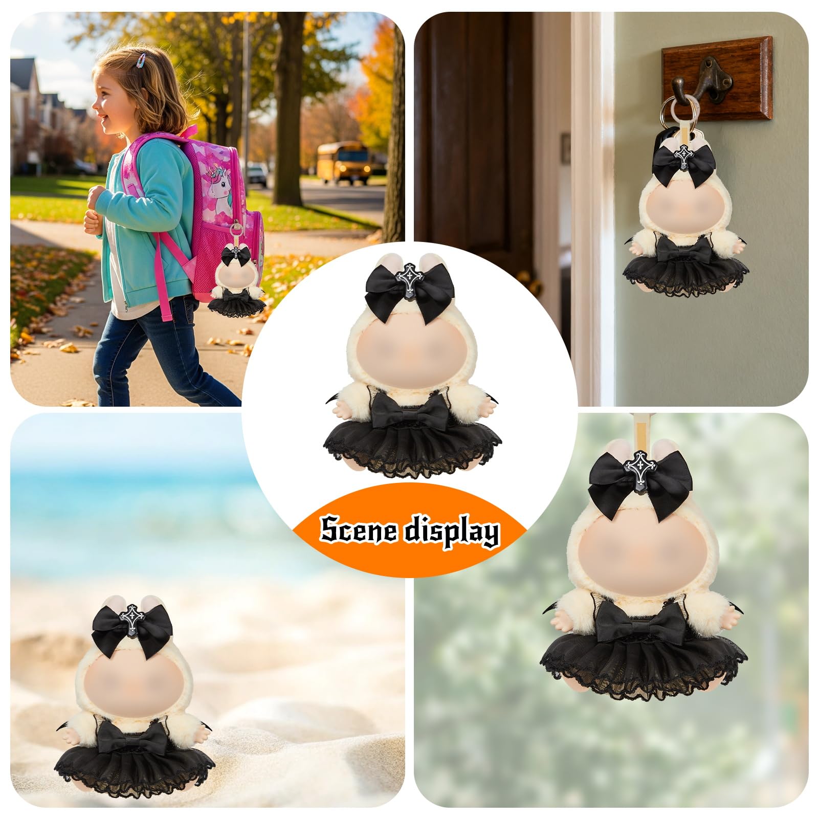Doll Outfit Clothes Set for Labubu 17cm Doll ?Halloween Dress Bow Hair Clip for Labubu Dolls Accessories (No Dolls )