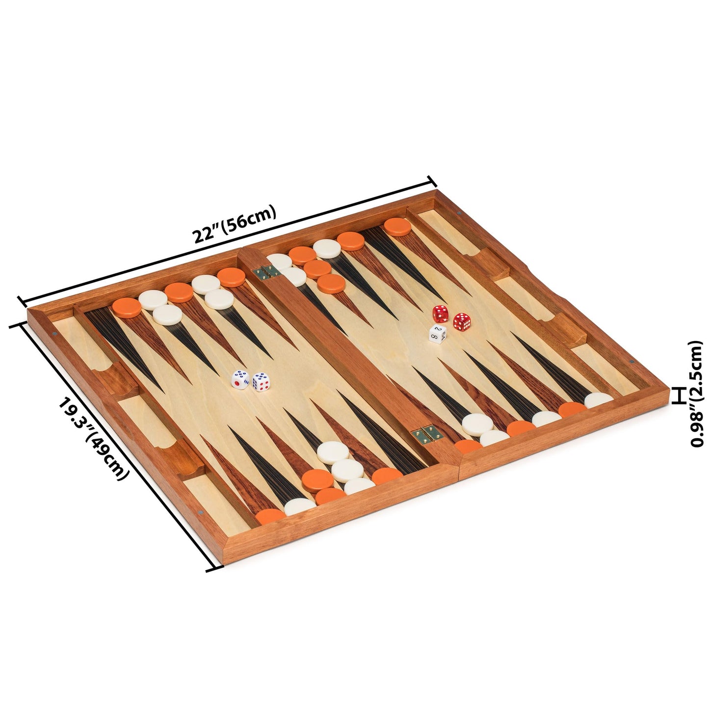 Yellow Mountain Imports Wooden Inlaid Rosewood Backgammon Game Set - Knoll - with Acrylic Playing Pieces & Wooden Dice Cups, 19-inch Board