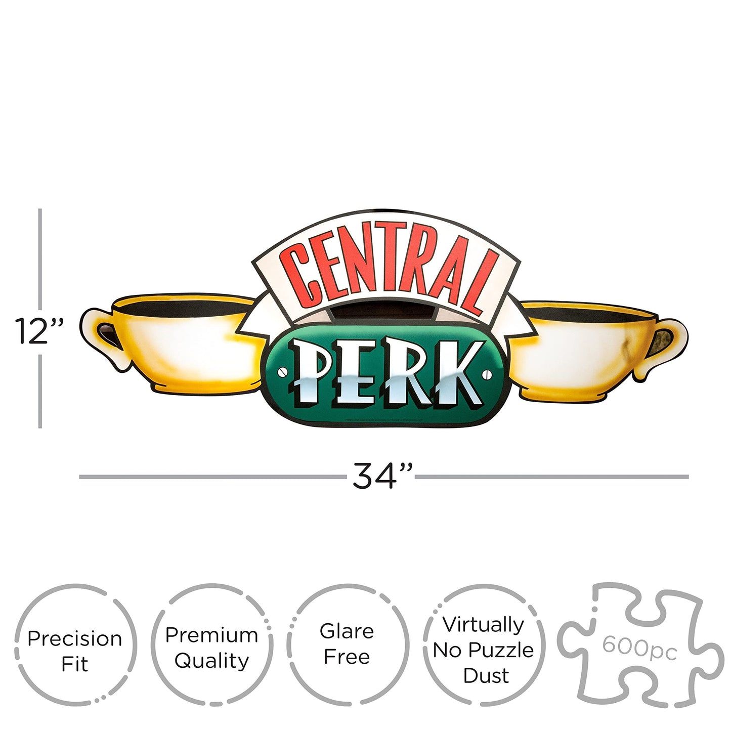 AQUARIUS Friends Central Perk Puzzle (2-Sided Shaped 600 Piece Jigsaw Puzzle) - Glare Free - Precision Fit - Officially Licensed Friends TV Show