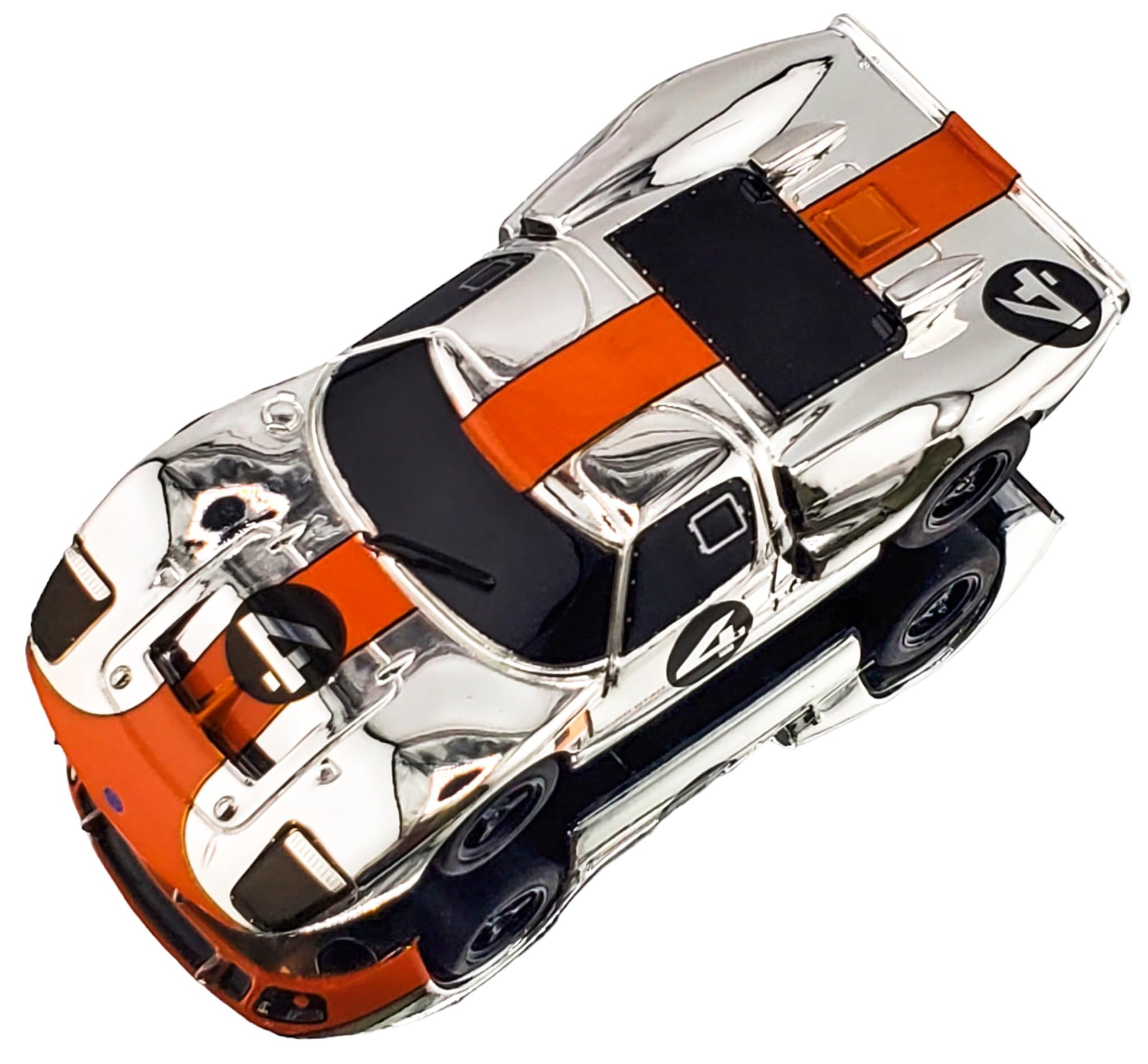 AFX Ford GT40 MKII #4 Mirror Chrome/Orange Edition Mega G+ Chassis HO Slot Car Exclusive