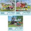Bits and Pieces - Value Set of Three 300 Piece Jigsaw Puzzles for Adults - Old Country Farm Town Jigsaw Puzzles by Artist John Sloane, Completed