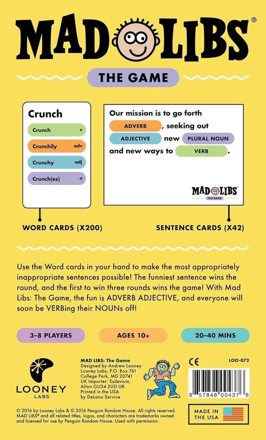 Looney Labs Mad Libs: The Game - Funny Sentence Building Game for Friends and Family, 3-8 Players