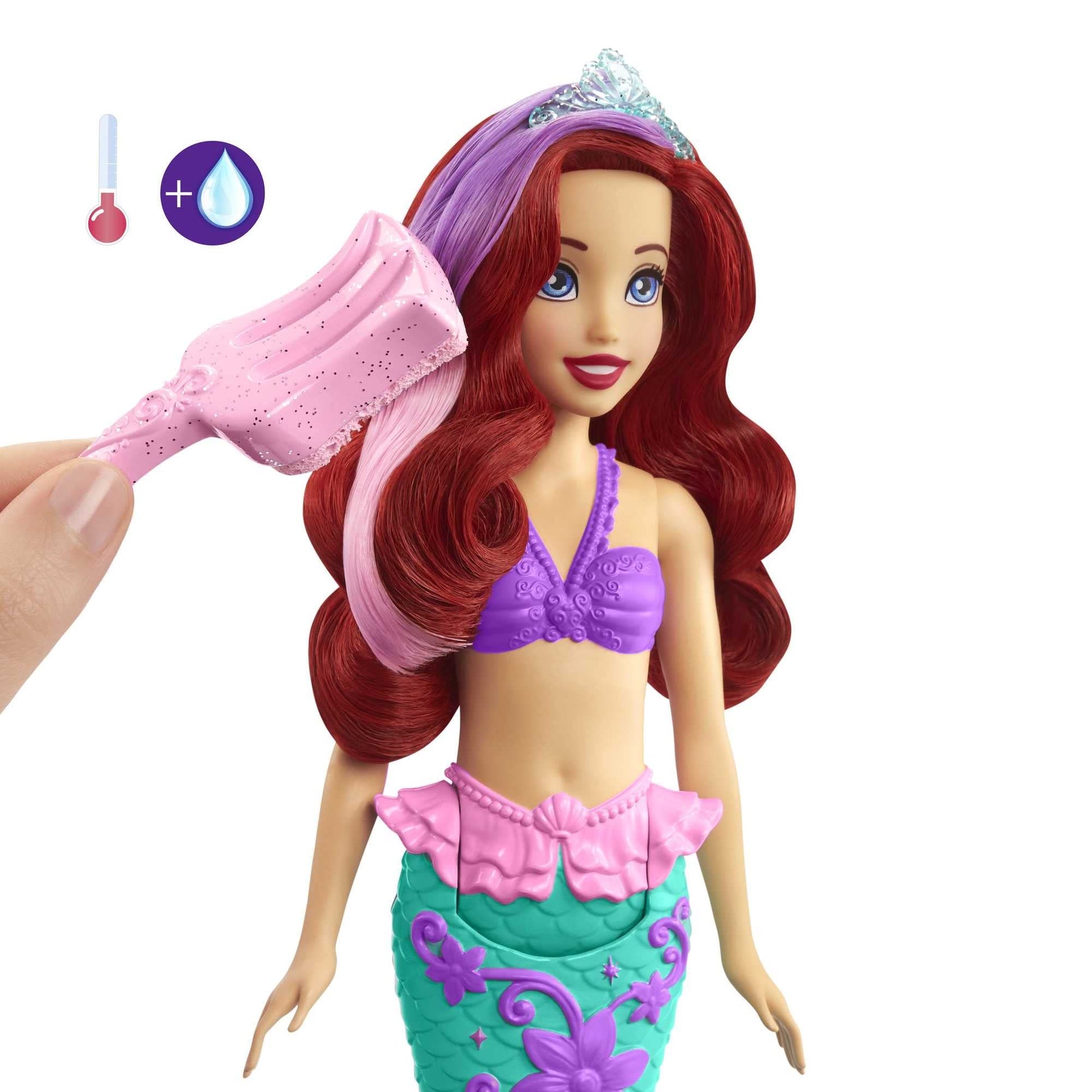 Mattel Disney Princess Ariel The Mermaid Doll, Mermaid Toy, Tail Fin Changed by Water Colour, Disney Gifts, Toy from 3 Years, HLW00