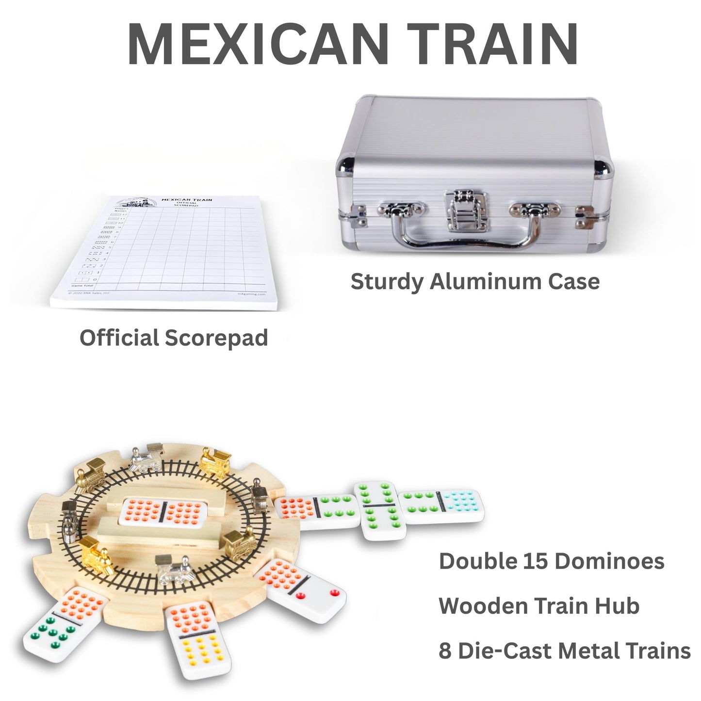 RNK Gaming Mexican Train Dominoes Set Double 15 Color Dots