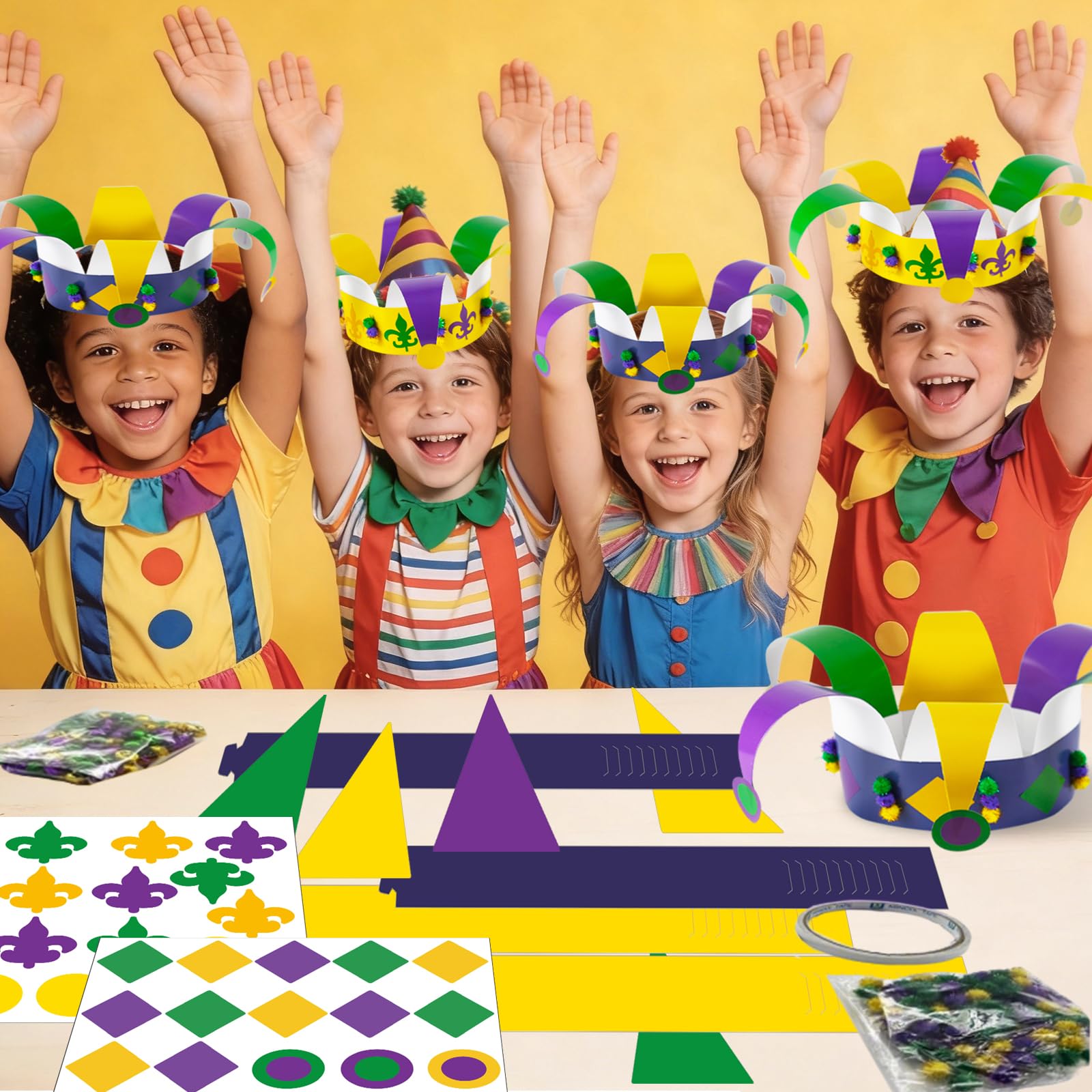 24pcs Carnival Masquerade Crown Craft Kits Carnival Paper DIY Hat Make Your Own Comedy Tragedy Face Crown Party Accessory for Masquerade Parties