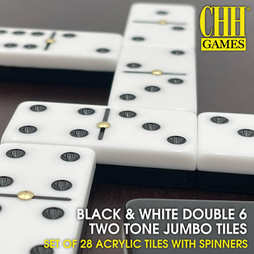 Black and White Double 6 Two Tone Jumbo Domino Tiles with Spinner