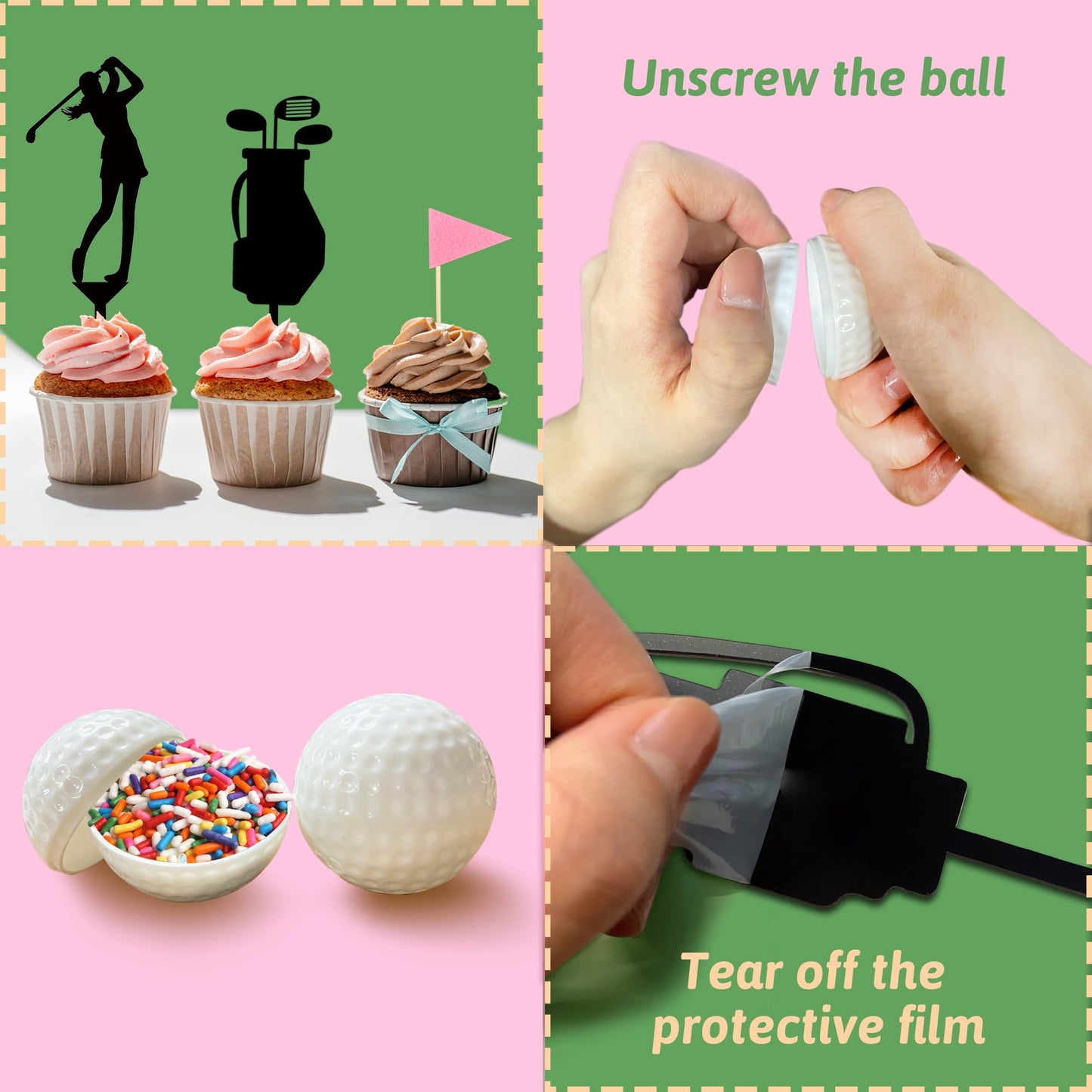 2026 New Golf Cake Decorations Pink Golf Cart Cake Toppers Heading