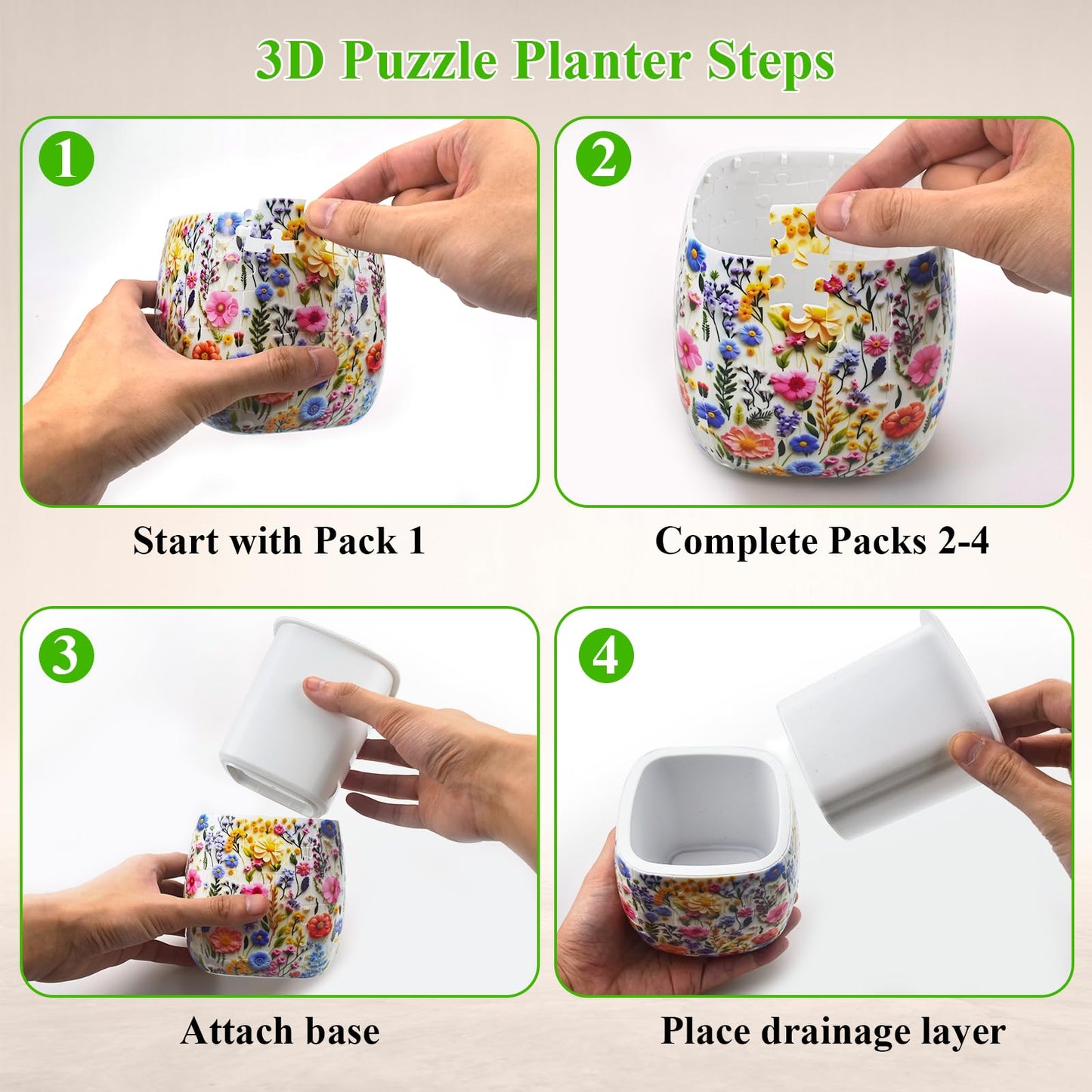 MONVIE 3D Puzzles Planter, Flowers Ornamental Style