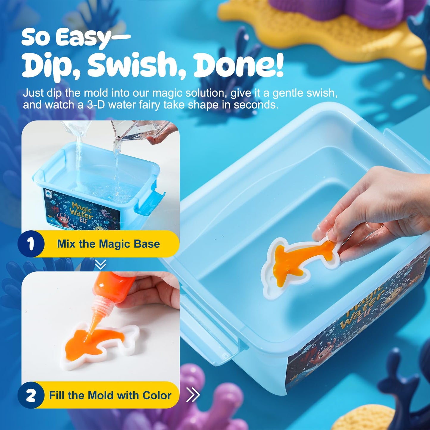 TMOL Magic Water Elf Toy Kit, Aqua Fairy Water Gel Kit for Kids with 10 Magic Gel & 6 Molds,Make Your Own Water Pets & Squishy Toys, Craft Kits