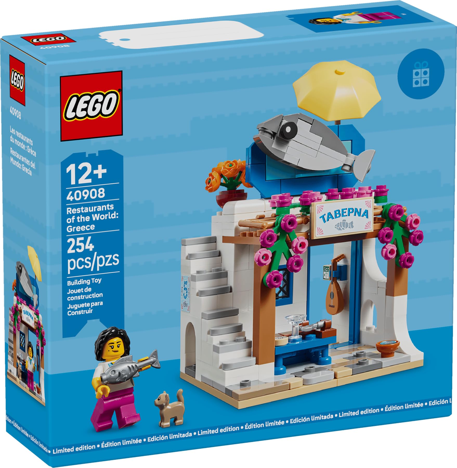 LEGO Restaurants of the World Greece Set #40908 - 254 Pieces, Collectible Greek Taverna Display with Rooftop Fish, Taverna Sign & Greek Minifigure |