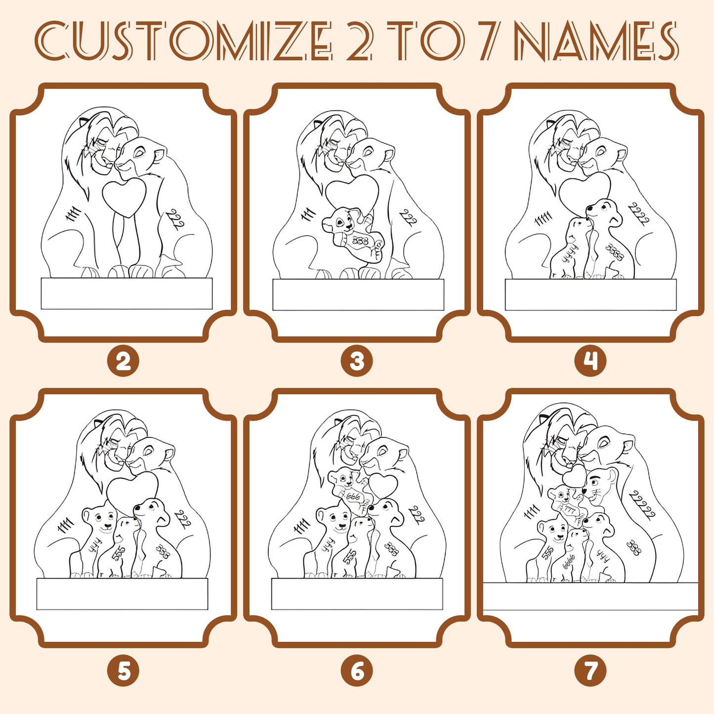 Custom Wooden Bear Family Puzzle with 2-9 Names,Mom Dad’s Day Gifts(Lion)