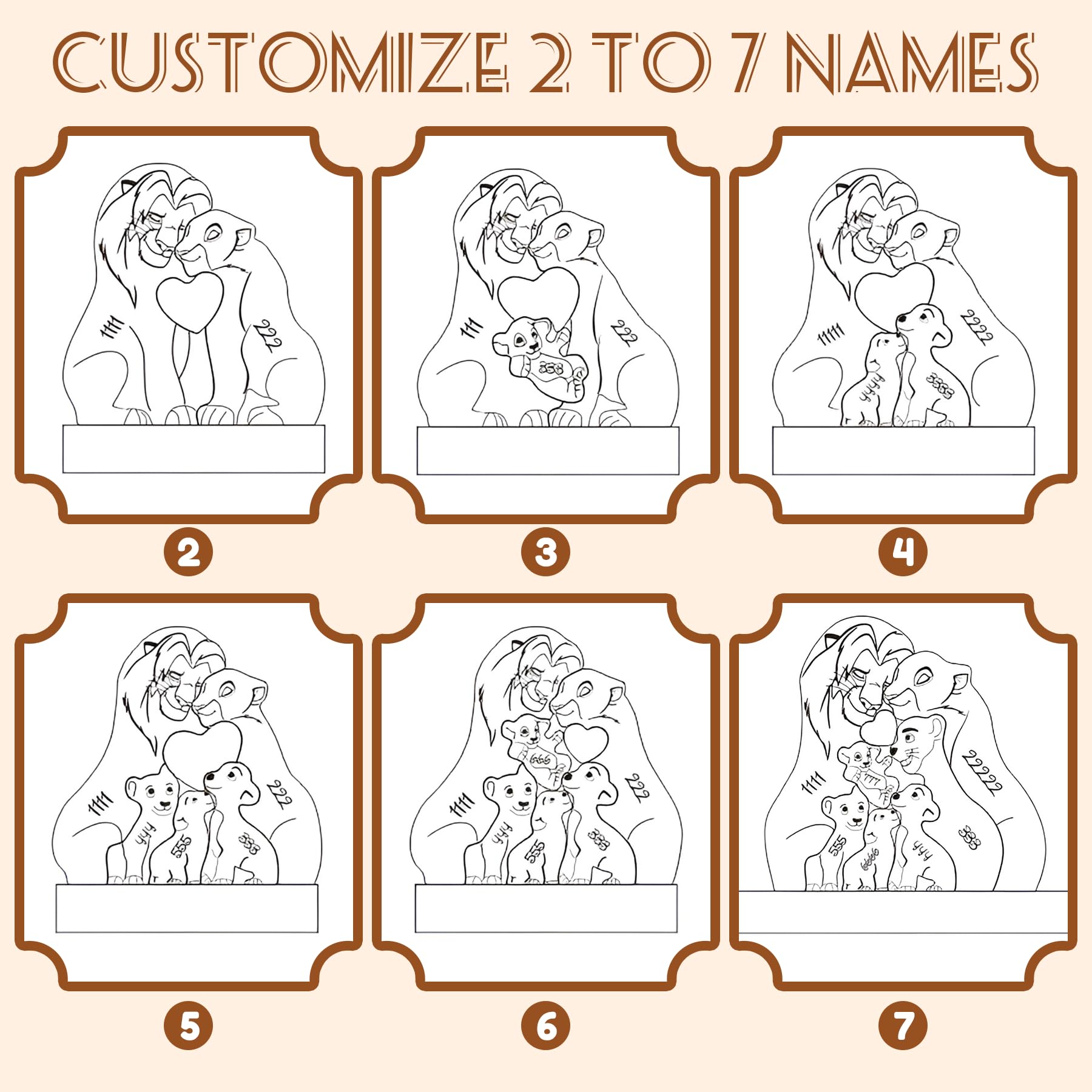 Custom Wooden Bear Family Puzzle with 2-9 Names,Mom Dad’s Day Gifts(Lion)