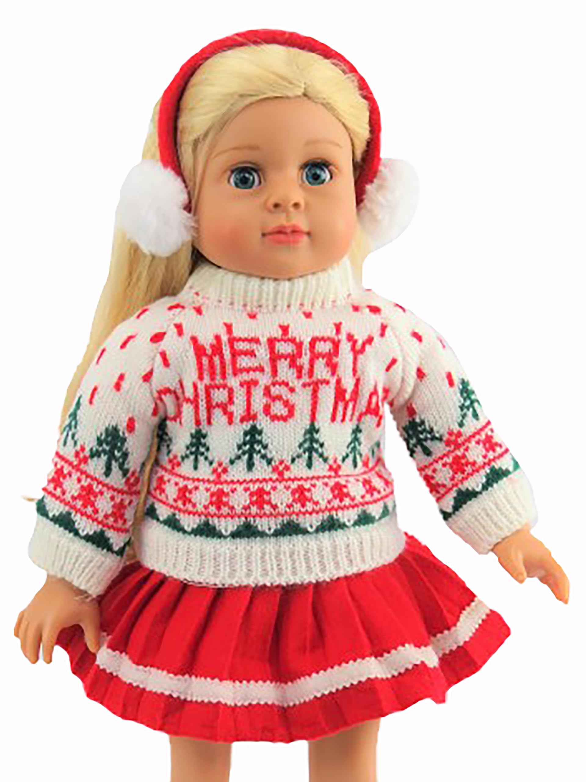 Merry Christmas Sweater Skirt Set Outfit for 18-Inch Dolls | Premium Quality & Trendy Design | Dolls Clothes | Outfit Fashions for Dolls for Popular