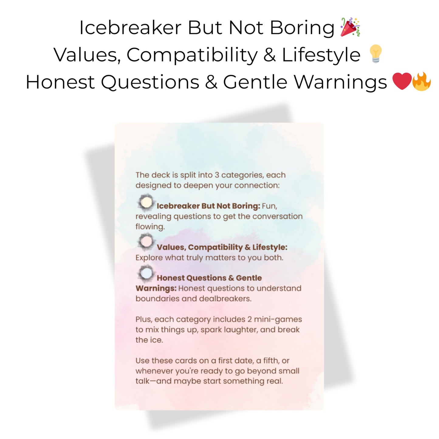 Kindred Bits First Date Energy - Conversation Cards for Couples with 100 Questions & Fun Games - Card Games for First Dates, Deep Connection & Laughs