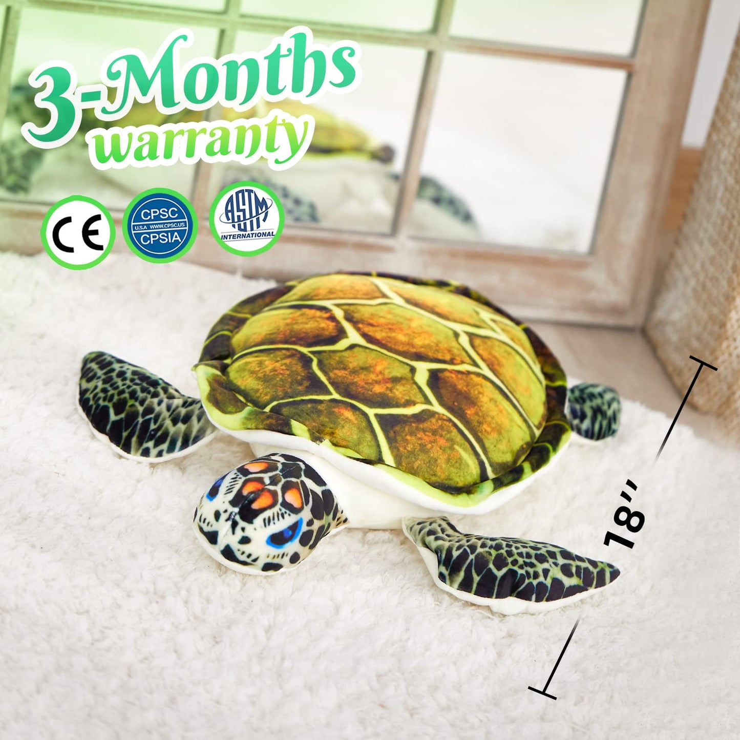 Athoinsu Realistic Stuffed Animal Sea Turtle Soft Plush Toy Ocean Life Tortoise Throw Pillow Birthday Plushie Gifts for Toddler Kids Boys and Girls