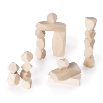 Guidecraft Wood Stackers - Standing Stones: 20 Natural Building Blocks Set for Kids, Educational Learning Toy